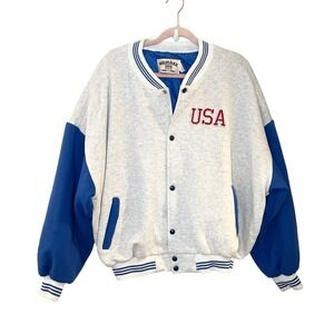 Vintage WestArk Jacket Mens Large Blue Gray Bomber Varsity Made in USA 90s